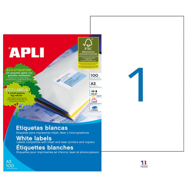 Etikety univerzálne 297x420mm APLI A3 100 listov