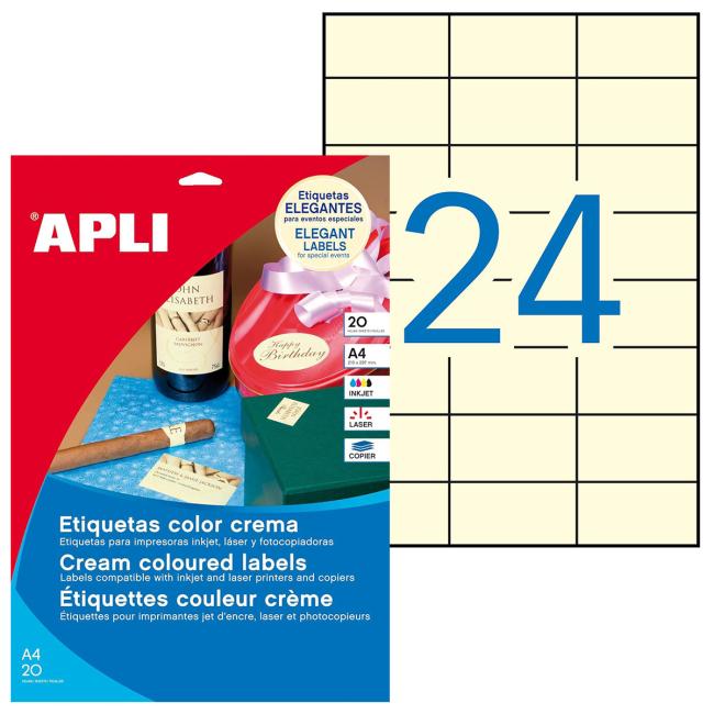 [AG011800] Farebné etikety 70x37mm APLI A4 20 listov krém