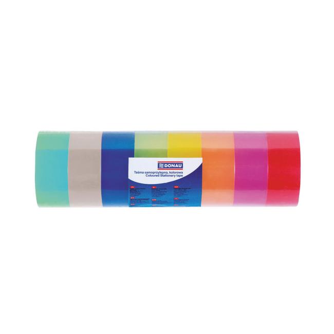 [DO787890] Colored adhesive tape DONAU, 18 mm x 18 m, 8 pcs, mix of colors