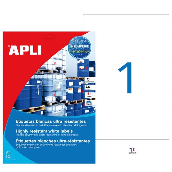 [AG016923] Highly resistant polyethylene labels 210x297 APLI 10 sheets white