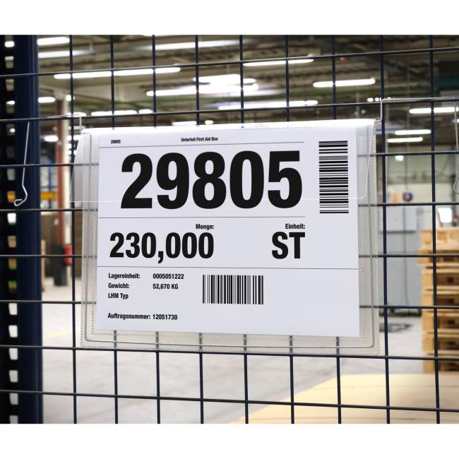 Hanging bag with wire hanger and flap width A4, 50 pcs, transparent Document bag made of polypropylene film A4