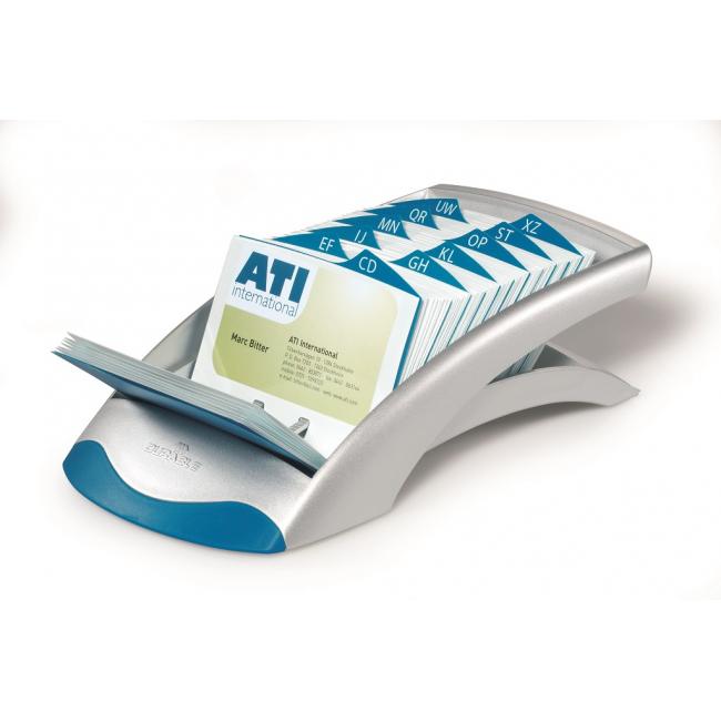 [DU241323] Desk business card for 200 business cards VISIFIX Desk VEGAS silver/blue