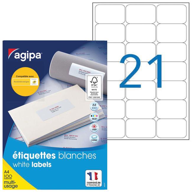 Universal labels 63.5x38.1mm Agipa A4 100 sheets