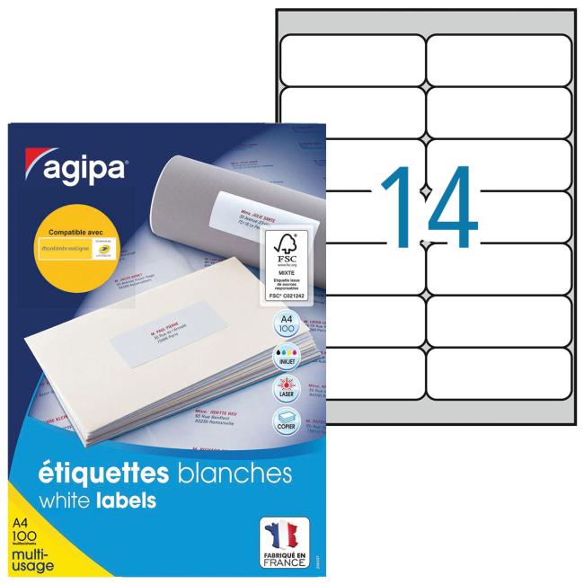 [AG101109] Universal labels 99.1x38.1mm Agipa A4 100 sheets