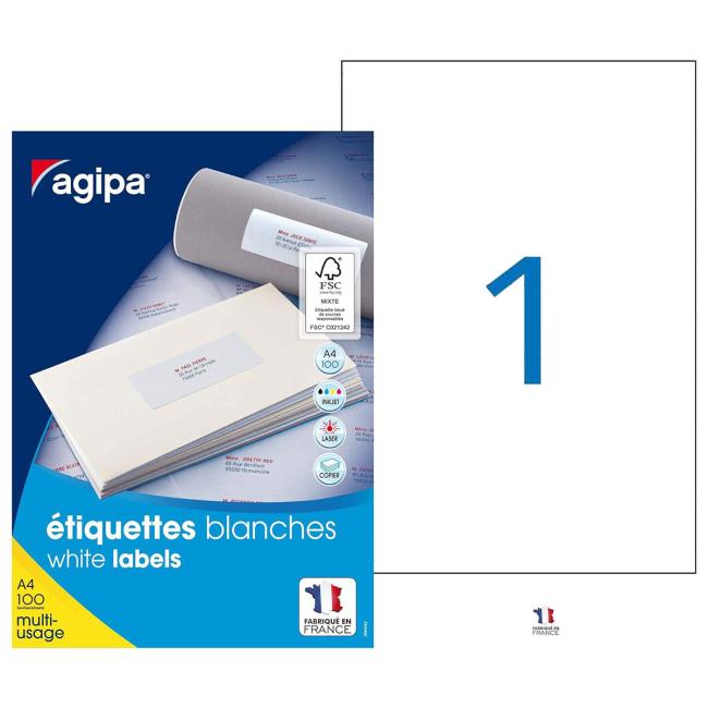 Etikety univerzálne 210x297mm Agipa A4 100 listov