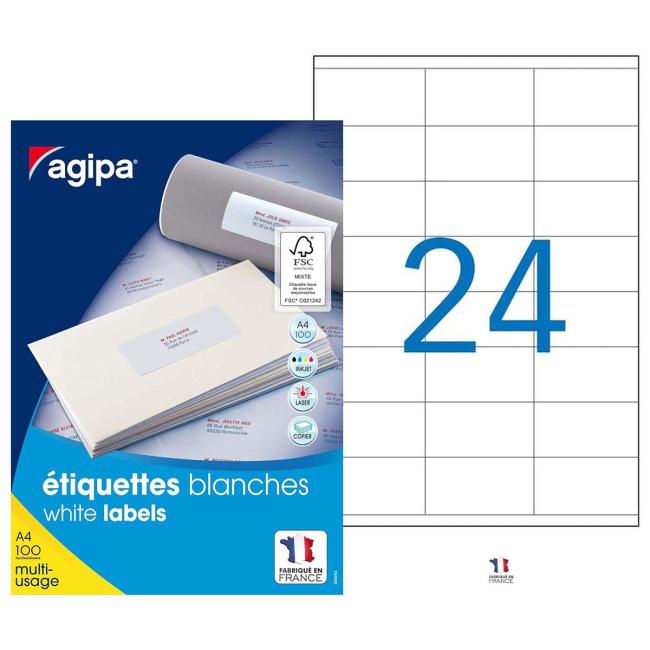 [AG101132] Labels universal 70x36mm Agipa A4 100 sheets