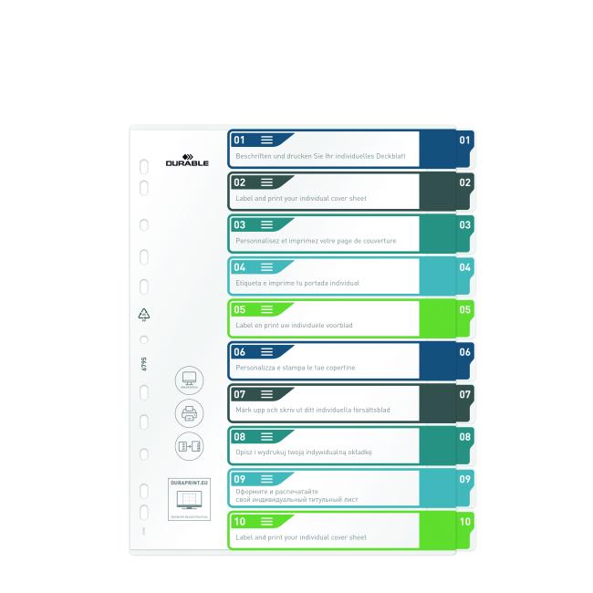 [DU679527] Plastový oddeľovač DURABLE 1-10 potlačiteľný farebný