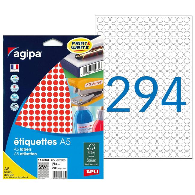 [AG114303] Okrúhle štítky 8mm Agipa A5 červené