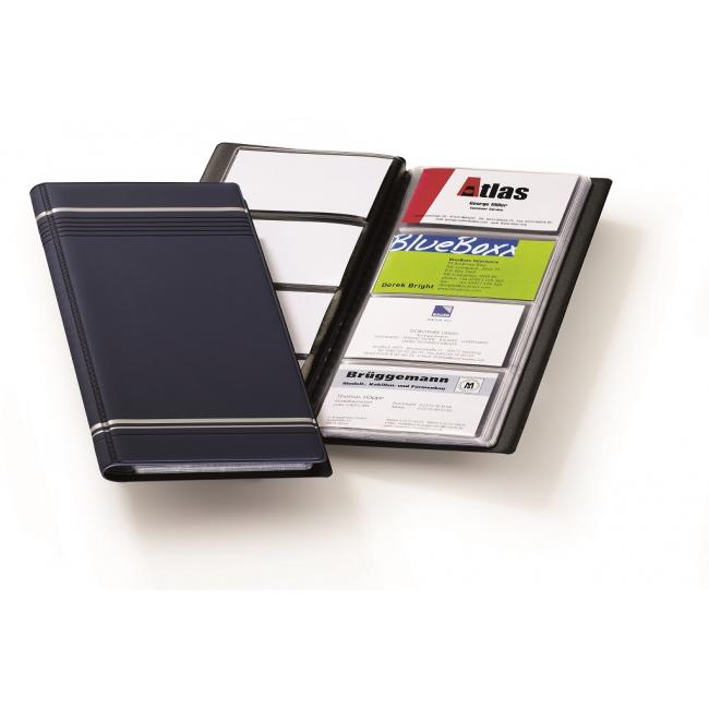 [DU858107] Portable business card for 96 VISIFIX business cards with dark blue stripes