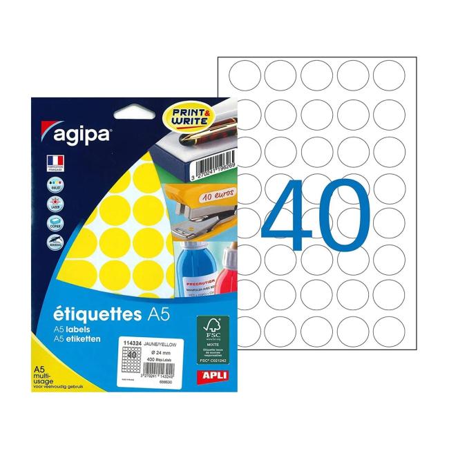 [AG114324] Okrúhle štítky 24mm Agipa A5 žlté