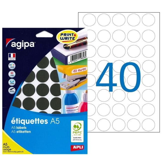 Round labels 24mm Agipa A5 black