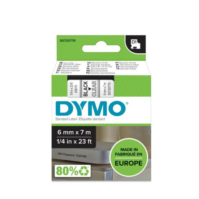 Self-adhesive tape Dymo D1 6 mm clear/black