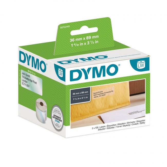 [DY722410] Samolepiace etikety Dymo LW 89x36mm adresujú veľký číry plast