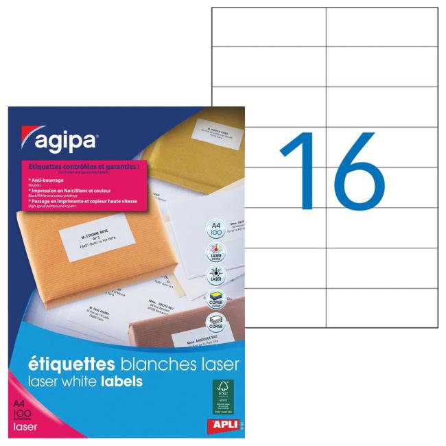 [AG119064] Etikety laserové 105x37mm Agipa A4 100 listov