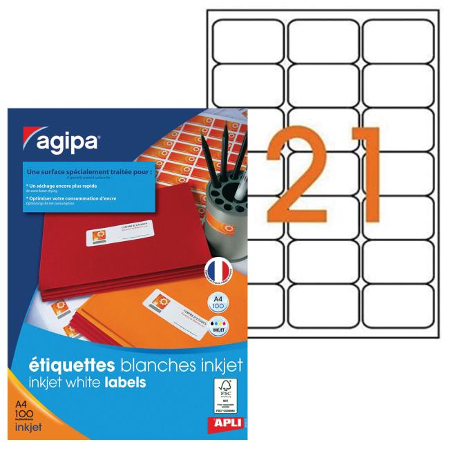 Inkjet labels 63.5x38.1mm Agipa A4 100 sheets