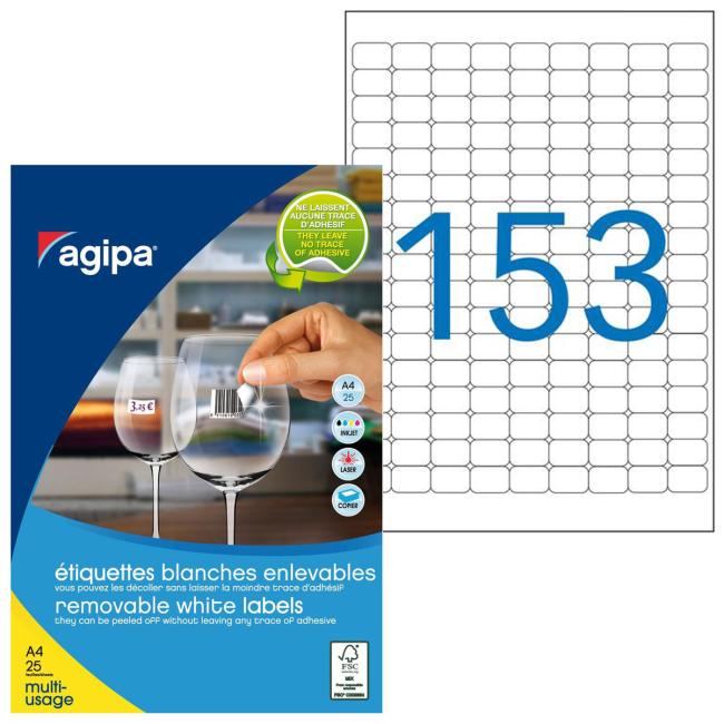 [AG119601] Universal removable labels 22x16mm Agipa A4 25 sheets