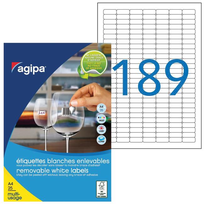 Universal removable labels 25.4x10mm Agipa A4 25 sheets