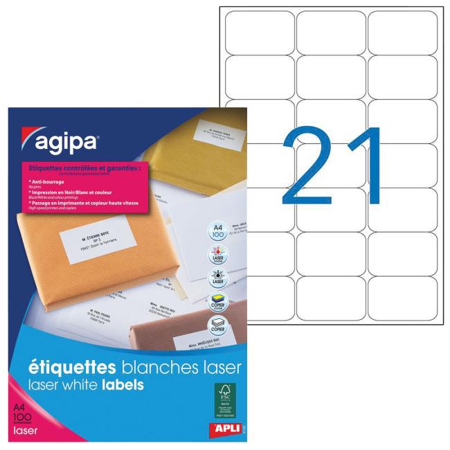 [AG119715] Labels laser 63.5x38.1mm Agipa A4 100 sheets