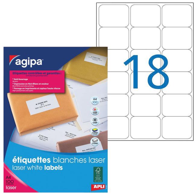 Labels laser 63.5x46.6mm Agipa A4 100 sheets