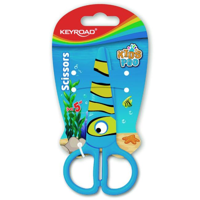 [EC971403] School scissors KEYROAD, blister, fish motif, blue
