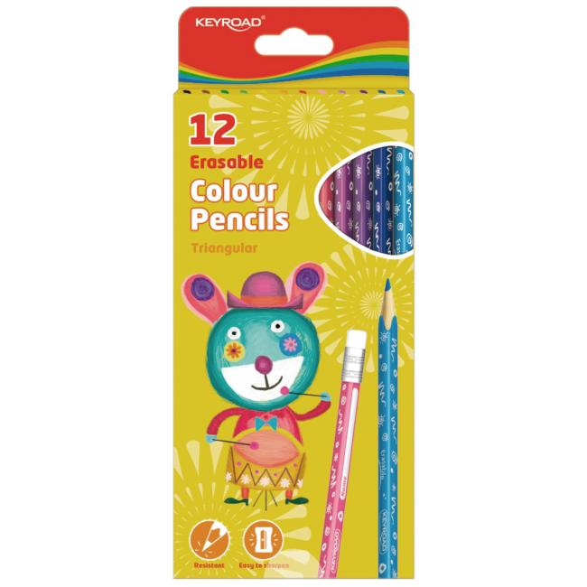 KEYROAD pastelky s gumou, 12 farieb