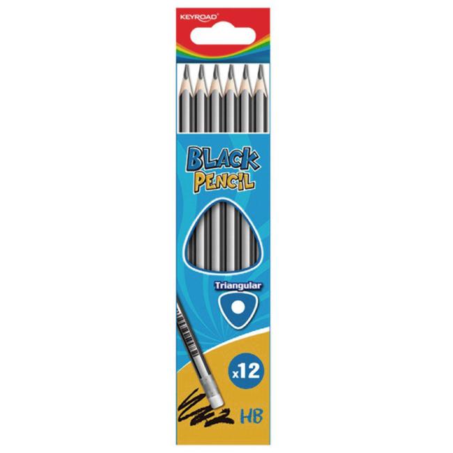KEYROAD wooden pencil set with rubber, 12 pcs., gray
