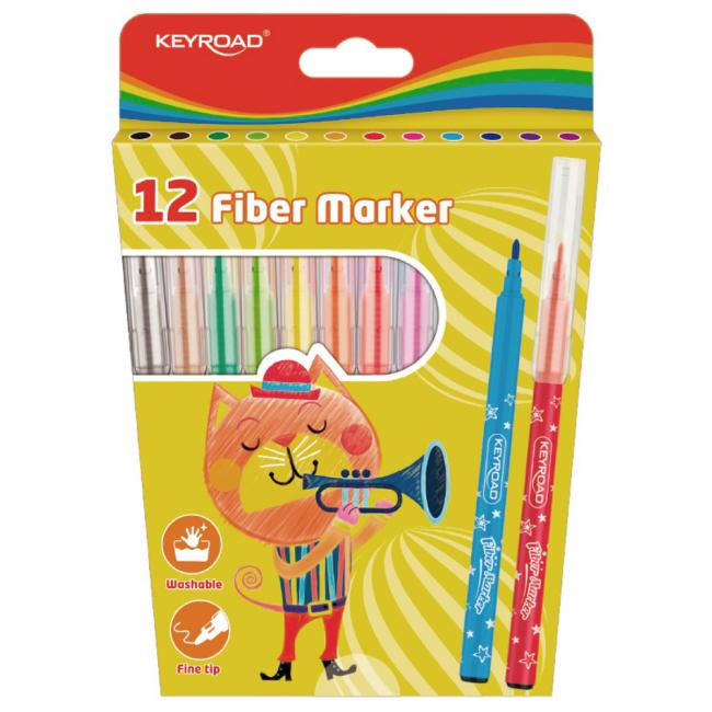 Set of markers KEYROAD Fiber Marker, 12 pcs, mix of colors