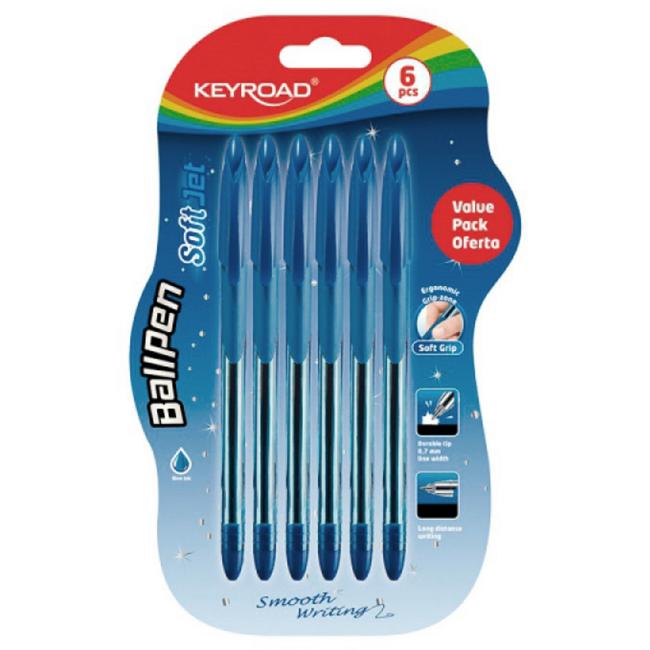[EC972053] Guľôčkové pero KEYROAD Soft Jet 0,7 mm, blister 6 ks, modré