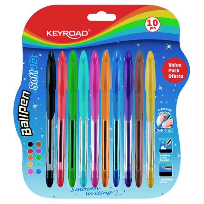 [EC972056] Guľôčkové pero KEYROAD Soft Jet 0,7 mm, blister 10 ks, mix farieb