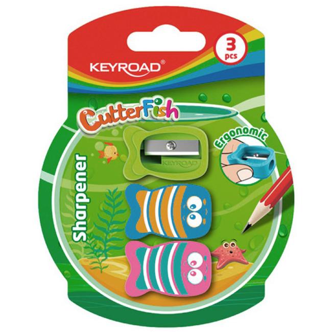 [EC972122] Strúhadlo KEYROAD CUTTER FISH plastové, blister 3 ks, mix farieb