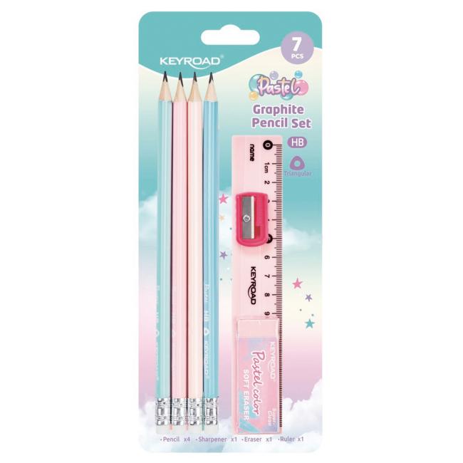 [EC972781] Set of school supplies KEYROAD Pastel, blister 7 pcs, mix of colors