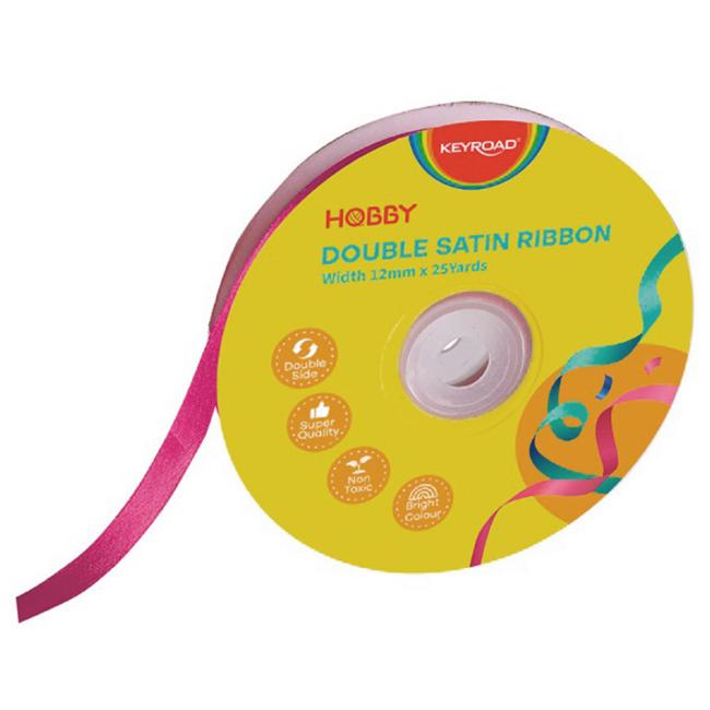 [EC990025] KEYROAD double satin ribbon 12 mm x 22.86 m on spool, pink