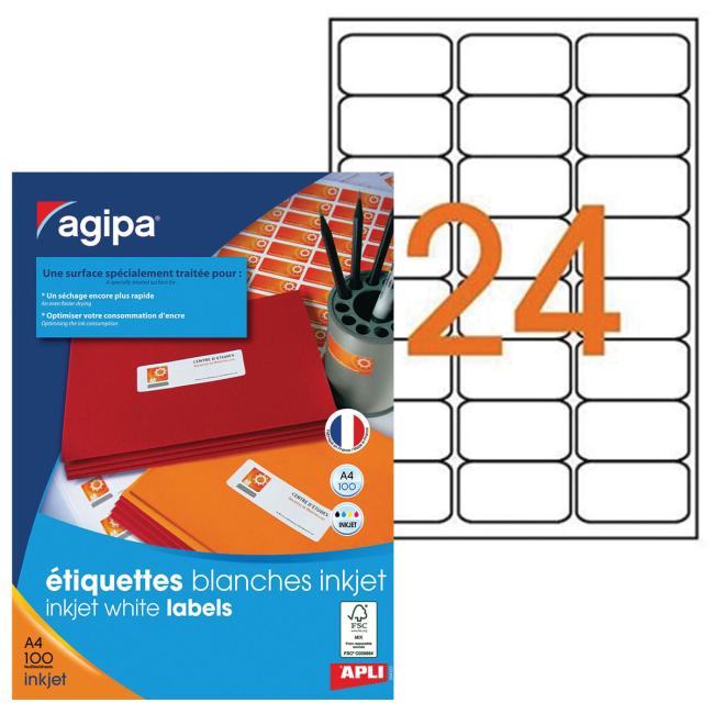 [AG119841] Inkjet labels 63.5x33.9mm Agipa A4 100 sheets