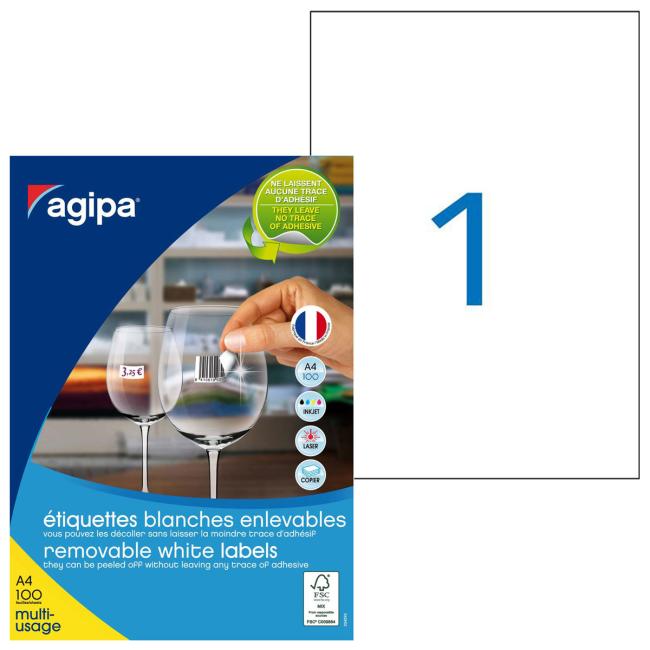 Univerzálne odnímateľné etikety 210x297mm Agipa A4 100 listov