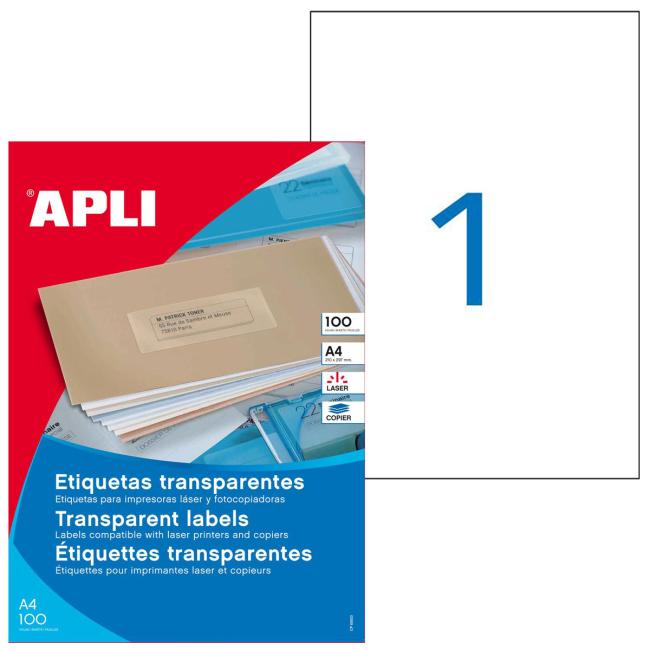 [AG130140] Polyester transparent labels 210x297mm Agipa A4 laser 100 sheets