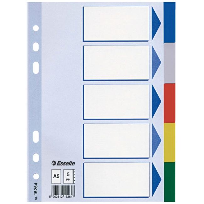 Plastic divider Esselte A5 5-part colored