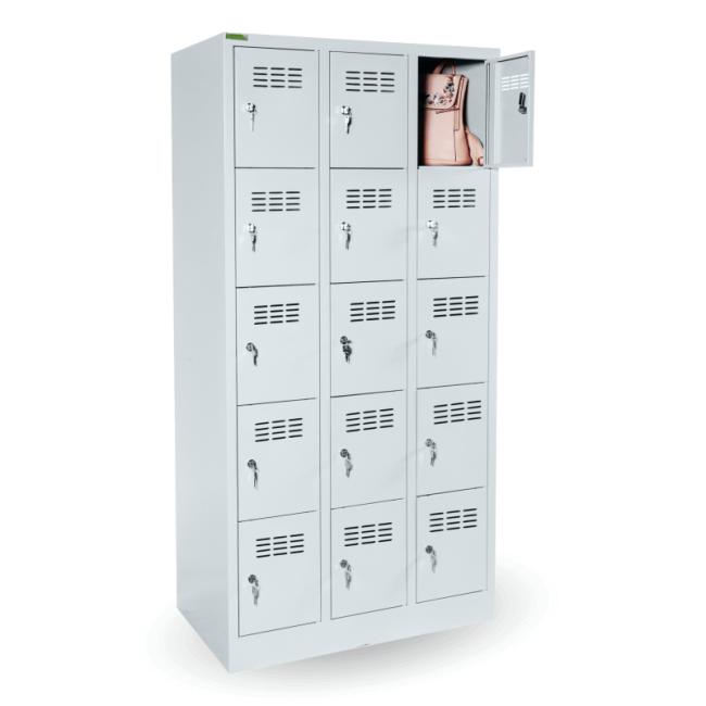 15-chamber cabinet for storing valuables, lockable, H.180 x W.90 x D.50 cm, gray