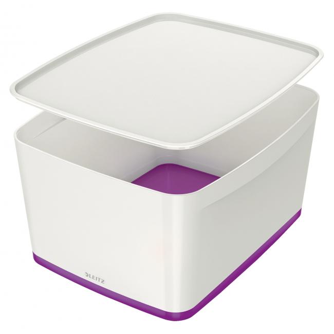 Storage box with lid Leitz MyBox, size L white/purple