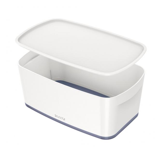 Úložný box s vekom Leitz MyBox, veľkosť S bielo/šedá