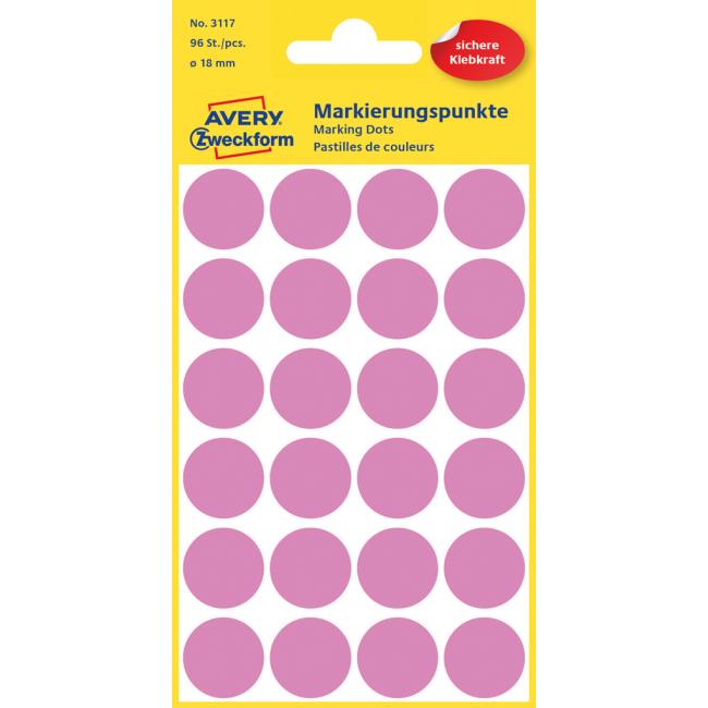 Round labels 18mm Avery pink