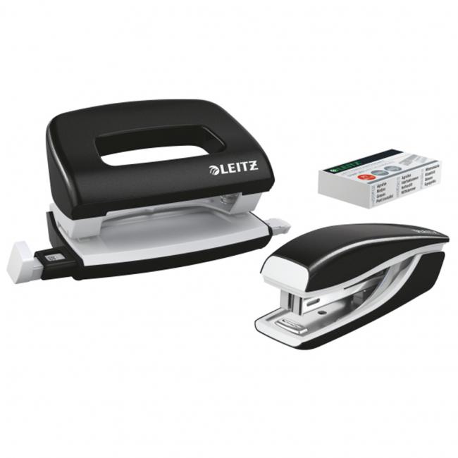Stapler and hole punch set Leitz WOW mini black