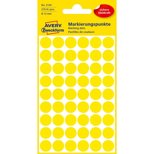 Round labels 12mm Avery yellow