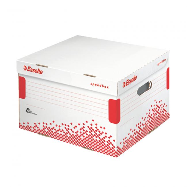 Archive box Esselte Speedbox M with hinged lid white/red 367×263×325 mm