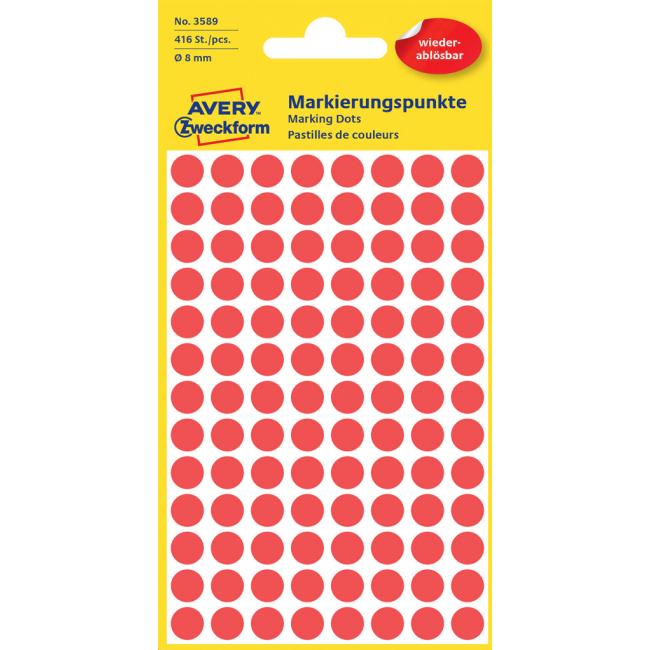 Round labels 8mm Avery removable red