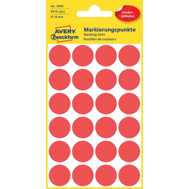 Round labels 18mm Avery removable red