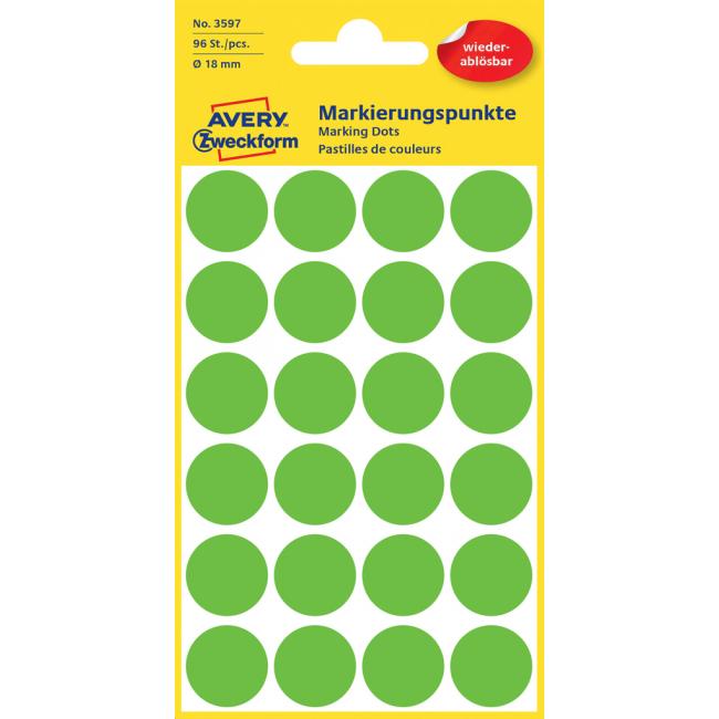 Round labels 18mm Avery removable green