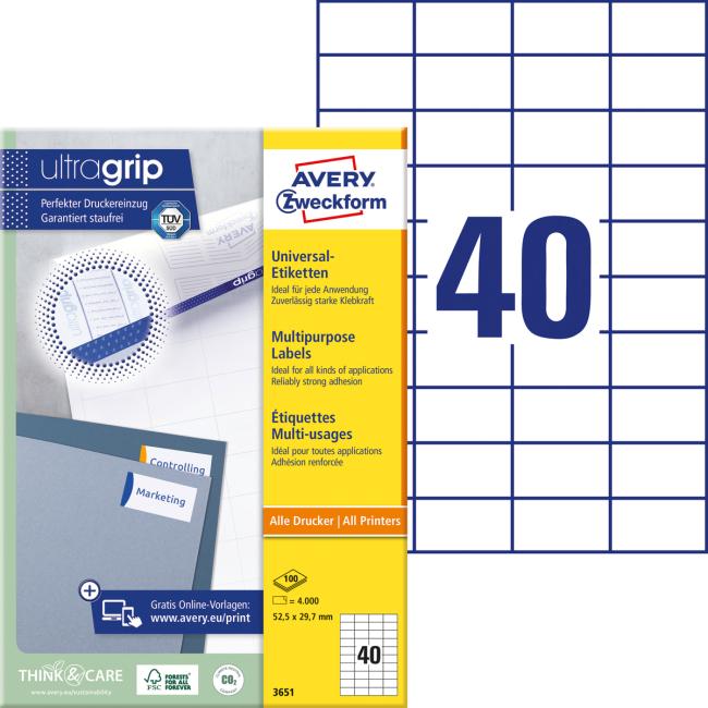 Universal labels 52.5x29.7mm Avery A4 100 sheets