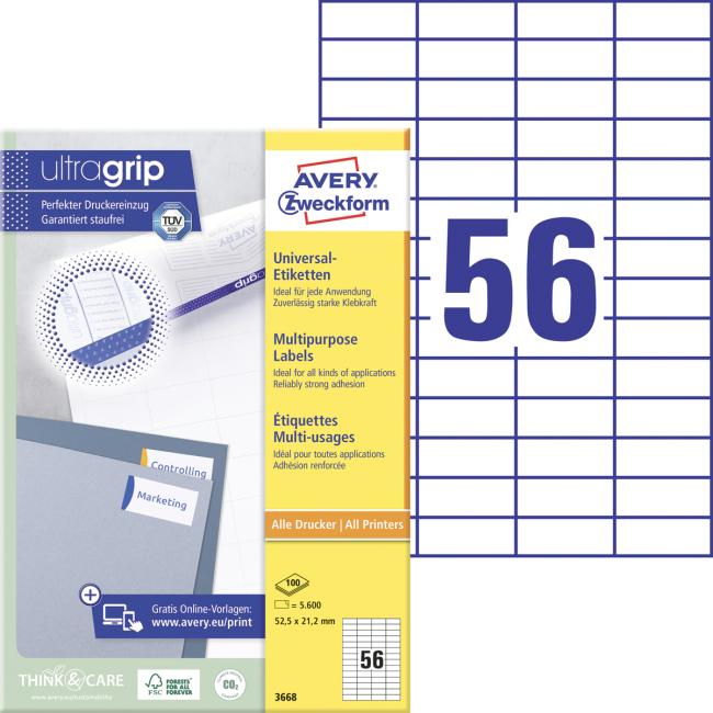Universal labels 52.5x21.2mm Avery A4 100 sheets
