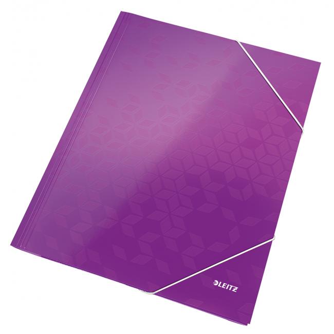 Glossy cardboard packaging with elastic Leitz WOW purple