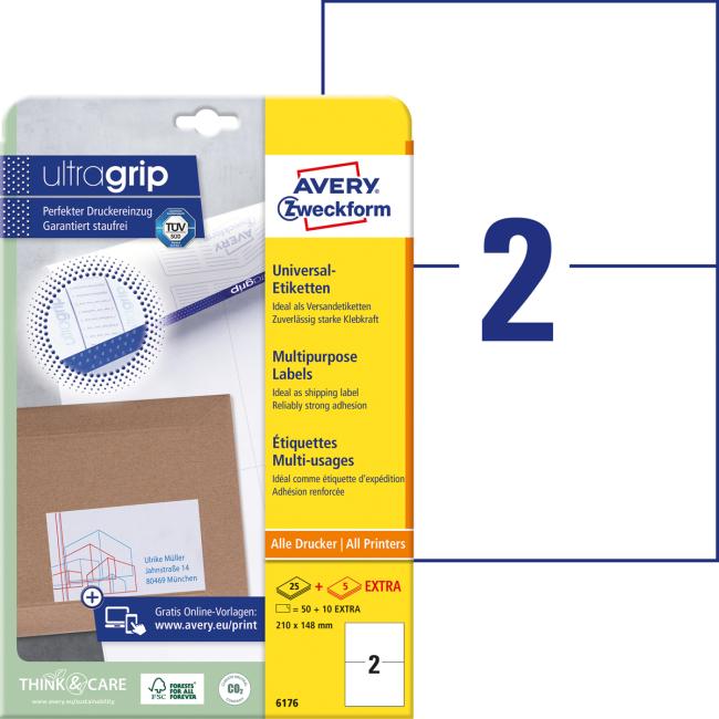[AV006176] Universal labels 210x148mm Avery A4 25+5 sheets
